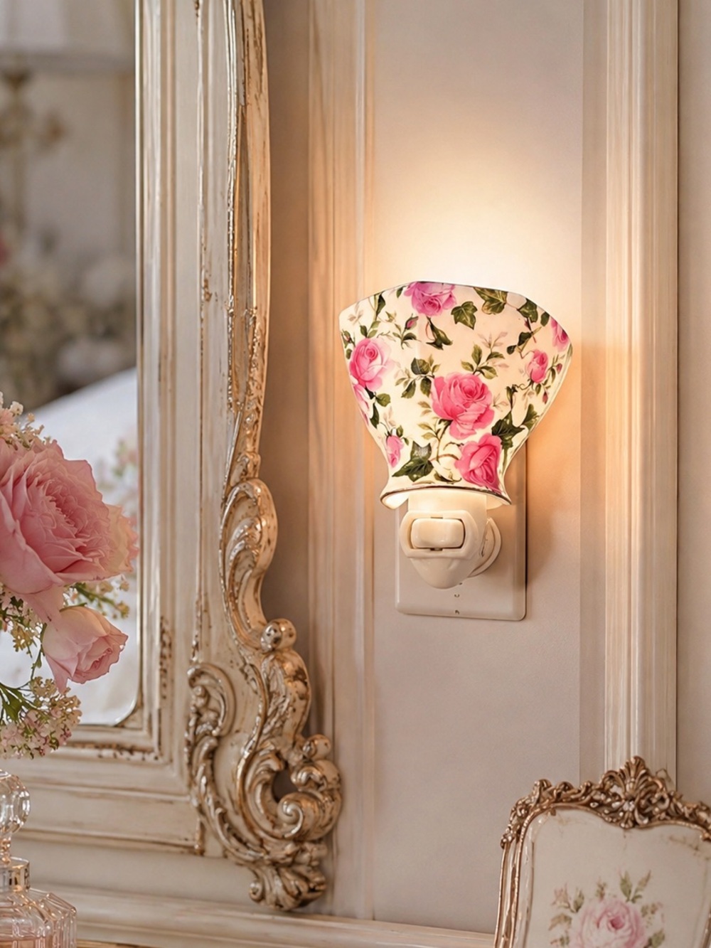 Vintage Madison Max Rose Chintz Porcelain Night Light Coquette Grand Millennial